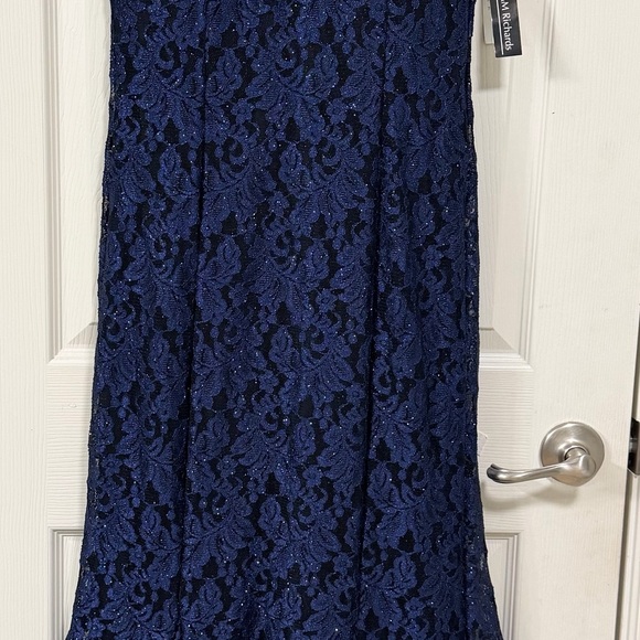R&M Richards Navy Lace Maxi Dress Formal Gown Evening Cocktail Dress Luxury - Picture 7 of 17